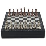 Gift Home Büyük Boy Metal Klasik 36x36 cm Satranç Takımı Antik ve Mermer Desenli Sandıklı Mdf Tahtası