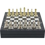 Gift Home Büyük Boy Metal Klasik 36x36x6 cm Satranç Takımı Parlak ve Mermer Desenli Sandıklı MDF Tahtası