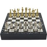 Gift Home Büyük Boy Metal Mısır 36x36x6 cm Satranç Takımı Parlak ve Mermer Desenli Sandıklı Mdf Tahtası