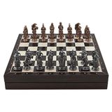 Gift Home Büyük Boy Metal Osmanlı-Bizans 36x36 cm Satranç Takımı Antik ve Ceviz Desenli Sandıklı MDF Tahtası