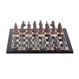 Gift Home Büyük Boy Metal Osmanlı Bizans 37x37 cm Satranç Takımı Antik ve Ceviz Desenli MDF Ahşap Satranç Tahtası