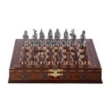 Gift Home Büyük Boy Metal Osmanlı Bizans Satranç Takımı Antik ve El Yapımı Masif Ahşap Sandıklı Satranç Tahtası