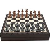 Gift Home GiftHome Orta Boy Metal İspanyol Satranç Takımı Antik ve Ceviz Desenli Sandıklı MDF Tahtası (36x36x6 cm.)