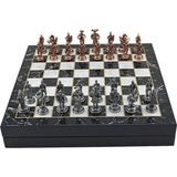 Gift Home GiftHome Orta Boy Metal İspanyol Satranç Takımı Antik ve Mermer Desenli Sandıklı MDF Tahtası (36x36x6 cm.)