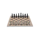 Gift Home GiftHome Premium Black Metal Klasik Satranç Takımı ve Rustik Ceviz Desenli MDF Satranç Tahtası (37X3