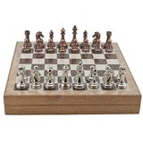 Gift Home Metal Klasik 36x36x6 cm Satranç Takımı Antik ve Rustik Desenli MDF Sandıklı Satranç Tahtası