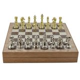 Gift Home Metal Klasik 36x36x6 cm Satranç Takımı Parlak ve Rustik Desenli MDF Sandıklı Satranç Tahtası