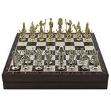 Gift Home Metal Mısır 36x36x6 cm Satranç Takımı Parlak ve Ceviz Desenli MDF Sandıklı Satranç Tahtası