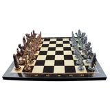 Gift Home Metal Mısır 37x37 cm Satranç Takımı Antik ve Ceviz Desenli MDF Ahşap Satranç Tahtası