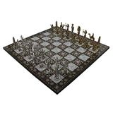 Gift Home Metal Mısır 43x43 cm Satranç Takımı Parlak ve Katlanır Sedef Desenli MDF Ahşap Satranç Tahtası