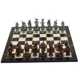 Gift Home Metal Satranç Takımı Battal İspanyol Antik Mermer Desenli Satranç Tahtası