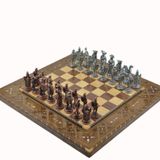 Gift Home Metal Satranç Takımı Battal İspanyol Antik Taş Düz Sedefli Satranç Tahtası