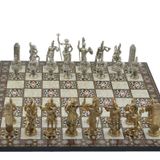 Gift Home Metal Satranç Takımı Battal Yunan Parlak Sedef Desenli Satranç Tahtası