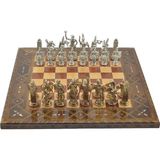Gift Home Metal Satranç Takımı Battal Yunan Parlak ve Sedefli Gül Düz Masif Satranç Tahtası