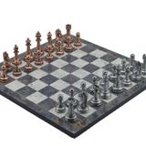 Gift Home Metal Satranç Takımı Büyük Klasik Antik Taş ve Gri Mermer Desenli Satranç Tahtası