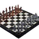 Gift Home Metal Satranç Takımı Büyük Mısır Antik Taş ve Düz Mermer Desenli Satranç Tahtası