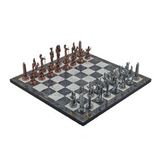 Gift Home Metal Satranç Takımı Büyük Mısır Antik Taş ve Gri Mermer Desenli Satranç Tahtası