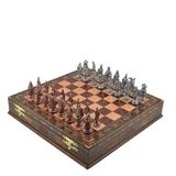 Gift Home Metal Satranç Takımı Büyük Osmanlı-Bizans Antik Gül Sandıklı Masif Satranç Tahtası