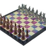 Gift Home Metal Satranç Takımı Büyük Osmanlı-Bizans Antik Taş ve Bahar Desenli Satranç Tahtası