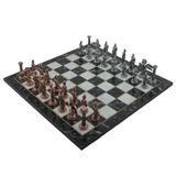 Gift Home Metal Satranç Takımı Büyük Pegasus Antik Katlanır Mermer Desenli Satranç Tahtası