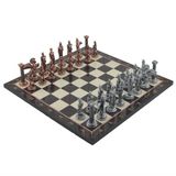 Gift Home Metal Satranç Takımı Büyük Pegasus Antik Taş ve Ceviz Desenli Satranç Tahtası