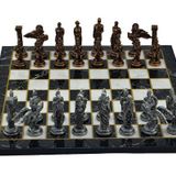 Gift Home Metal Satranç Takımı Büyük Pegasus Antik ve Düz Mermer Desenli Satranç Tahtası