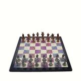 Gift Home Metal Satranç Takımı Orta İspanyol Antik Taş ve MDF Bahar Desenli Satranç Tahtası