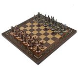 Gift Home Metal Satranç Takımı Orta Roma Antik Taş ve Ceviz Düz Masif Satranç Tahtası