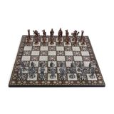 Gift Home No:5 43x43 cm İngiliz Antik Bakır Satranç Taşları ve Katlanır Sedef Desenli MDF Ahşap Satranç Tahtası