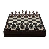 Gift Home Orta Boy Metal İngiliz 36x36x6 cm Satranç Takımı Antik ve Ceviz Desenli Sandıklı MDF Tahtası