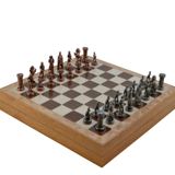 Gift Home Orta Boy Metal İngiliz 36x36x6 cm Satranç Takımı Antik ve Rustik Desenli Sandıklı MDF Tahtası
