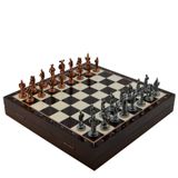 Gift Home Orta Boy Metal İspanyol 36x36x6 cm Satranç Takımı Antik ve Ceviz Desenli Sandıklı MDF Tahtası