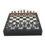 Gift Home Orta Boy Metal İspanyol 36x36x6 cm Satranç Takımı Antik ve Mermer Desenli Sandıklı MDF Tahtası