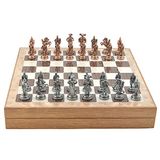 Gift Home Orta Boy Metal İspanyol 36x36x6 cm Satranç Takımı Antik ve Rustik Desenli Sandıklı MDF Tahtası