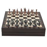 Gift Home Orta Boy Metal Roma 36x36x6 cm Satranç Takımı Antik Ve Ceviz Desenli Sandıklı MDF Tahtası