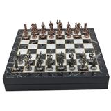 Gift Home Orta Boy Metal Roma 36x36x6 cm Satranç Takımı Antik ve Mermer Desenli Sandıklı MDF Tahtası