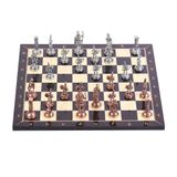 Gift Home Orta Boy Metal Roma 37x37 cm Satranç Takımı Antik ve Ceviz Desenli MDF Ahşap Satranç Tahtası