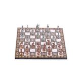 Gift Home Orta Boy Metal Roma 37x37 cm Satranç Takımı Antik ve Sedef Desenli MDF Ahşap Satranç Tahtası
