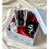 Gift Moda Özel Kutulu Gümüş Epoksi Anahtarlık Kupa Ve Mini Melek Kar Küresi Hediye Seti