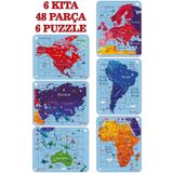 gift plus Ahşap Eğitici Dünya Haritası Puzzle Yapboz 6'li Set 288 Parça