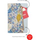 Giftcrea Kişiye Özel Çiçek Desenli Defter ve Tüy Kalem Seti Lazer Isim Kazıma Günlük Kartlıklı Defter - Mavi