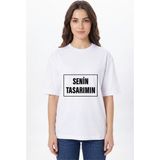 Giftcrea Kişiye Özel Oversize Tişört Baskı - Fotoğraf, Logo, Yazı ve Çizim Baskılı %100 Pamuk Unisex Oversize T-Shirt - Beyaz - Bayan