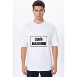 Giftcrea Kişiye Özel Oversize Tişört Baskı - Fotoğraf, Logo, Yazı ve Çizim Baskılı %100 Pamuk Unisex Oversize T-Shirt - XL - Beyaz - Bay