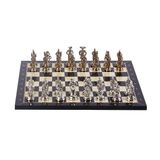 GiftHome 4108 Metal İspanyol Satranç Takımı Orta Boy Parlak Ve Ceviz Tahtası, 37x37x1.2 cm
