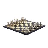 GiftHome 4116 Metal İngiliz Satranç Takımı Orta Boy Parlak Ve Ceviz Tahtası, 37x37x1.2 cm