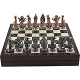Gifthome Büyük Boy Metal Ingiliz Satranç Takımı Antik ve Ceviz Desenli Sandıklı Mdf TAHTASI(36X36X6 Cm.)