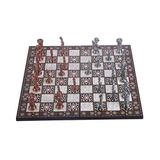 GiftHome Büyük Boy Metal İngiliz Satranç Takımı Antik ve Katlanır Sedef Tahta