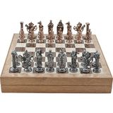 Gifthome Büyük Boy Metal Ingiliz Satranç Takımı Antik ve Rustik Desenli Sandıklı Mdf TAHTASI(36X36X6 Cm.)