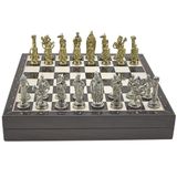 GiftHome Büyük Boy Metal İNGİLİZ Satranç Takımı Parlak ve Ceviz Desenli Sandıklı MDF Tahtası(36X36X6 cm.)