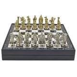 GiftHome Büyük Boy Metal İNGİLİZ Satranç Takımı Parlak ve Mermer Desenli Sandıklı MDF Tahtası(36X36X6 cm.)